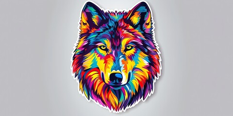 wild wolf leader colored neon image on a gray background