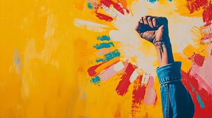 Wall Mural - a person with fist raised over a colorful background