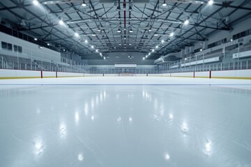 Canvas Print - A hockey rink with a goalie ready to defend the net. Suitable for sports-related designs and publications