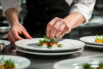 Wall Mural - A chef preparing a delicious dish in a fine restaurant.