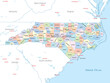 Colorful political map of the counties that make up the state of North Carolina in the United States