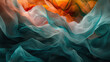 A mesmerizing abstract image featuring delicate fabric waves in a beautiful blend of orange and teal hues.
