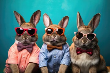 Wall Mural - A group of cool Easter bunnies with sunglasses.