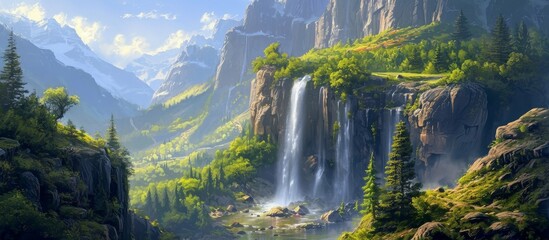Wall Mural - Captivating Waterfalls: A Breathtaking Water Landscape that Showcases the Majestic Power of Cascading Waterfalls amidst Nature's Stunning Landscape