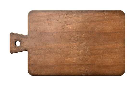 old rustic empty wooden cutting or chopping board isolated on white background flat lay top view fro