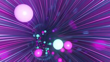 Colorful Balls Flying Through The Pipe. Bouncing Balls In A Curving And Striped Mirror Tunnel For Templates, Banners, Posters. 4k Video Animation Footage. 3d Rendering Modern Design, Loop Stock Video.