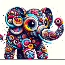 Illustration Colorful Futuristic Adorable Elephant Art.
