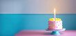 Blue color birthday cake horizontal banner copy space candles greeting card background