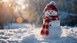 可愛い雪だるまが冬の暖かい挨拶をしてくれるイメージ。クリスマス、冬の雰囲気演出。