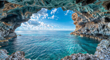 Sea Cave Opening To The Azure Ocean