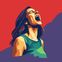 Wall Mural - Screaming young woman standing isolated. Woman. SVG vector minimalist colors style.