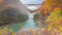 Letchworth State Park Upper Falls Time-lapse  In Autumn