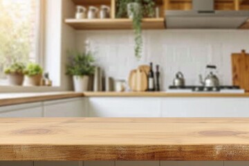 Wall Mural - Kitchen table top for product display with blurred modern interior. generative ai.