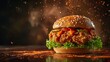 Sizzling Crispy Chicken Burger on a Dark Background. Generative ai