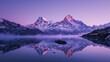 Generative AI : Mountain lake with perfect reflection at sunrise. Beautiful landscape with purple sky