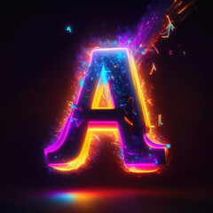 Wall Mural - Glowing neon alphabet on black, A letter Images, Glowing A letter wallpaper, A alphabets wallpaper