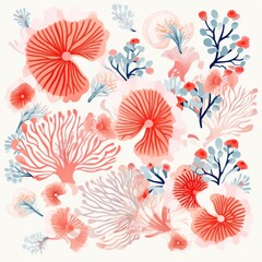 Coral several pattern flower, sketch, illust, abstract watercolor, flat design, white background