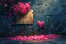 Pink Heart Window Petals Ground Delivering Mail Cute Wow Signature Blue Wall Graffiti Ancient Keys Beautifully Rich Moody Color