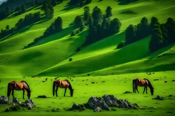 Wall Mural - horses on the meadow