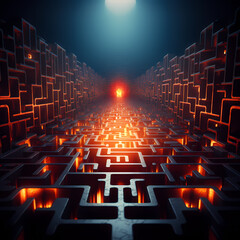 Sticker - A conceptual image of a maze with a glowing exit sign