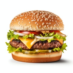 Wall Mural - a cheese burger, studio light , isolated on white background