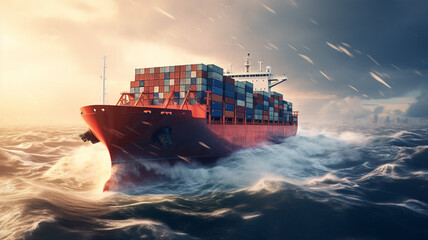  cargo container ship traveling over the ocean 