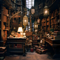 Canvas Print - Antique bookstore with dusty shelves