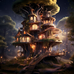 Poster - Whimsical treehouse in a magical forest.