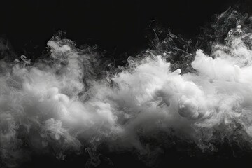 Wall Mural - Mysterious swirls of smoke and fog abstract dance of light and dark. Background steamy haze white clouds in motion like stark. Black canvas textured air weaving magical misty art