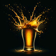  single dynamic drop and splash of beer, isolated on a black background, created as per your specifications