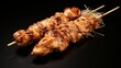 Authentic japanese chicken skewers, top view food photo