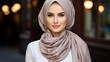 Happy muslim woman in stylish hijab. modern, colorful and trendy fashion photoshoot