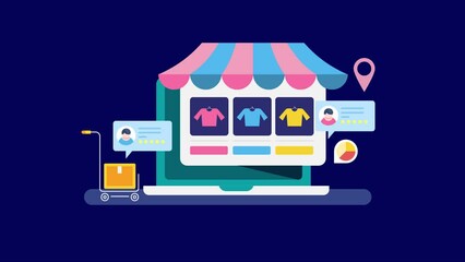 Wall Mural - opening and setting up new fashion clothing ecommerce web store online, product listing and customer