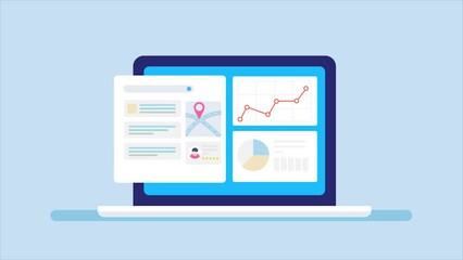 Wall Mural - search engine ranking and web data analytics report on laptop screen, e-business optimization concep
