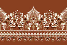 Damask Ikat Floral Pattern On Orange Background Vector Illustration.ink Textured,abstract Background,Asian Design Pattern.