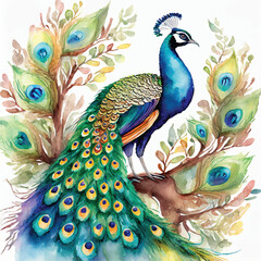 Wall Mural - Ornamental beautiful textured peacock. Ethnic style colorful bright peacock bird. Vector ornate black background illustration with multicolor exotic royal peacock bird. Paisley style patterned tail