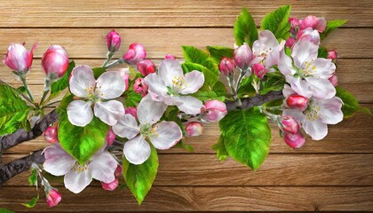  Blooming Tranquility: Spring Apple Blossoms on a Wooden Background