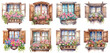 Set of watercolor vintage floral flower box Sticker, Clipart, PNG, generated ai.