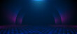 © pickup - Abstract technology concept in empty theatre stage. Empty stage with neon lighting. Modern minimal lines pattern