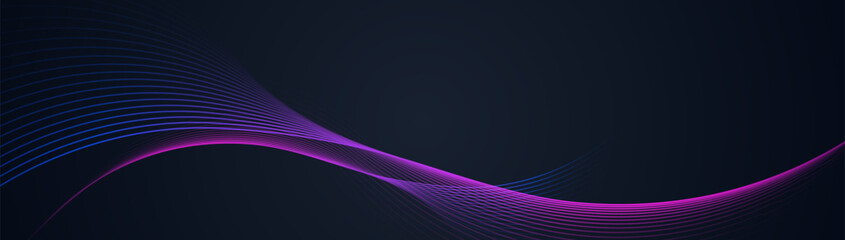Fototapete - Abstract background with blue glowing wavy lines with technology connection concept. Modern minimal trendy shiny pink lines pattern. Soft motion in dark space. Vector illustration