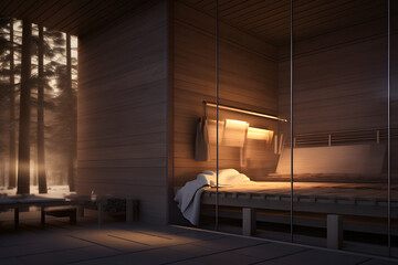 Wall Mural - sauna spa room with towel warmer 