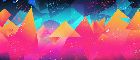 Wall Mural - Colorful abstract banner with triangles, gradient background, neon colors.