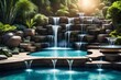 Bring the allure of water into your garden with our wide banner showcasing a modern water feature fountain waterfall.