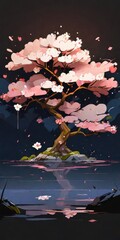 Poster - sakura tree at night illustration