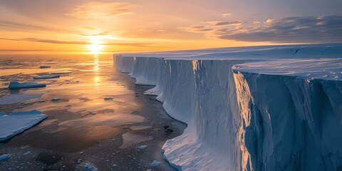 Poster - Majestic iceberg at sunset, arctic serenity and nature's beauty. ideal for travel and climate change themes. AI