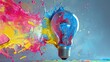 Unique idea visualization with a paint-made lightbulb, embodying creativity, Ai Generated