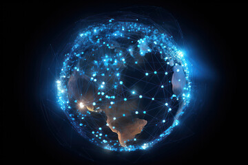 Poster - Digital globe with interconnected lines and dots representing global network connectivity and data