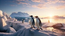 Penguins In The Antarctic Stands  On Top Of Iceberg  Generative Ai