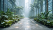 An expansive square floor space filled with lush green plants, creating a vibrant and refreshing atmosphere. Generative AI