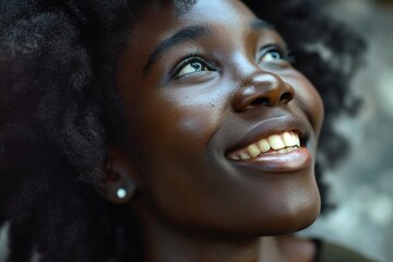 Wall Mural - Smiling young African American woman in closeup portrait